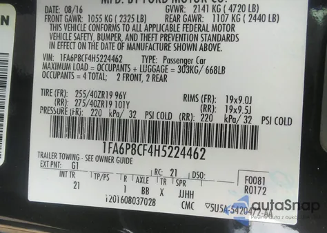 2017 Ford Mustang Gt z USA, uszkodzony, nr VIN 1FA6P8CF4H5224462